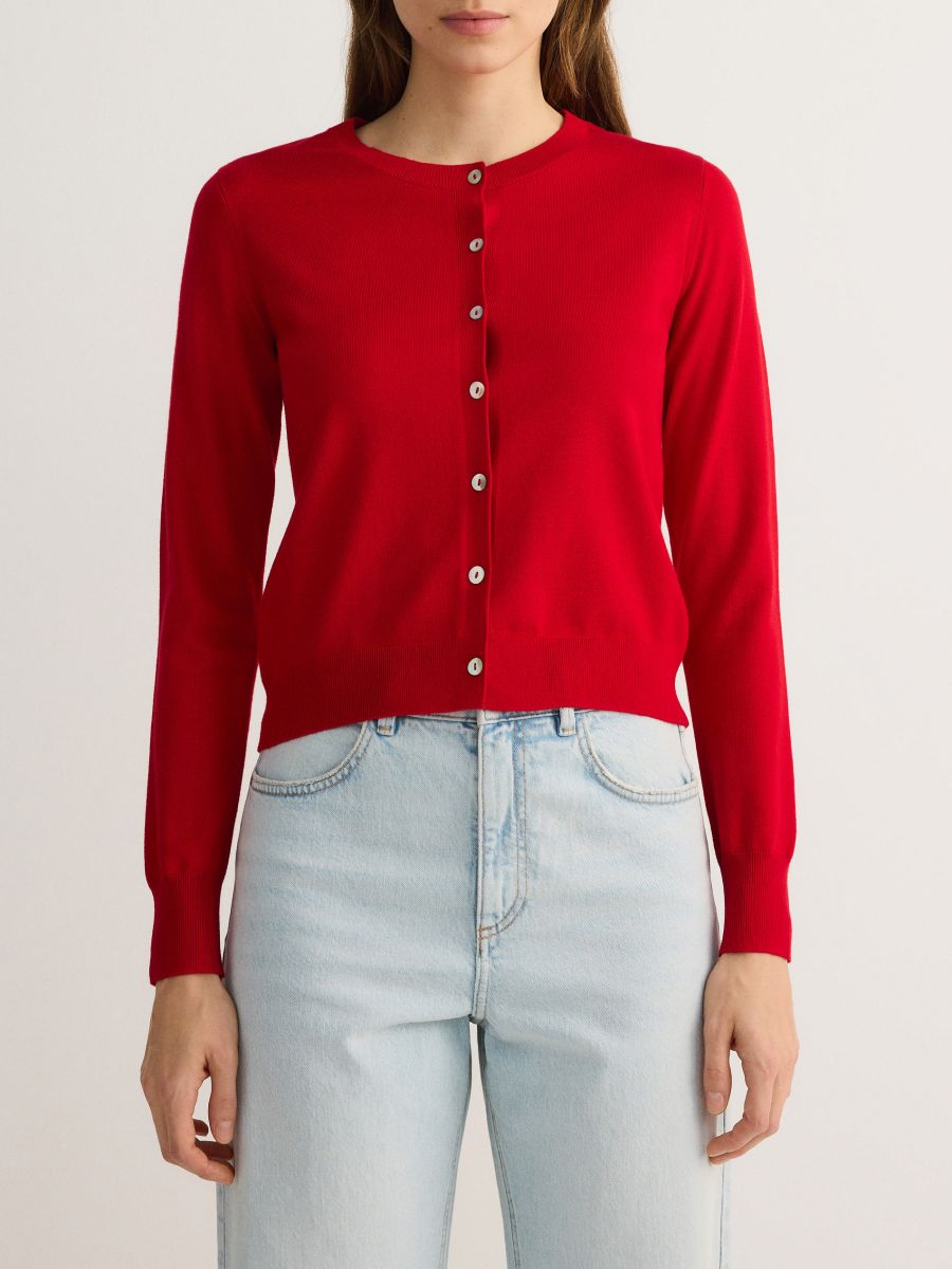 トップス andequal unique button cardigan red Spongy Button Up Cardigan Red | Dynamite