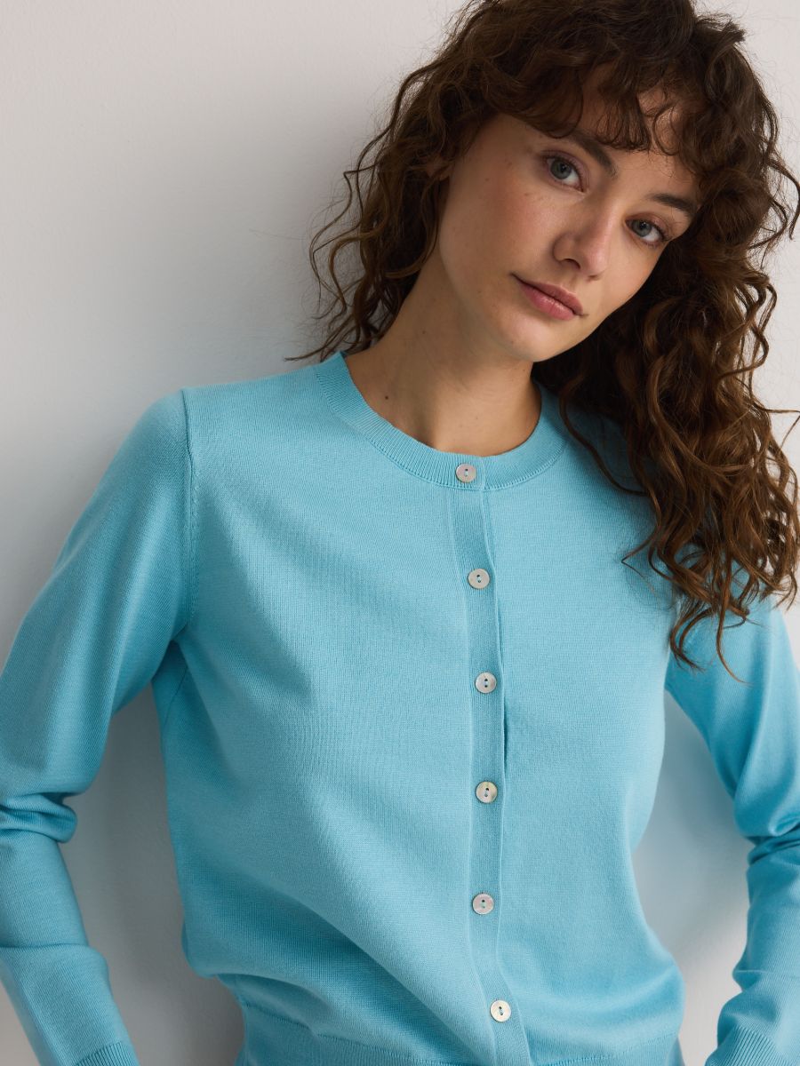 Viscose blend button-up cardigan - turquoise - RESERVED - 3