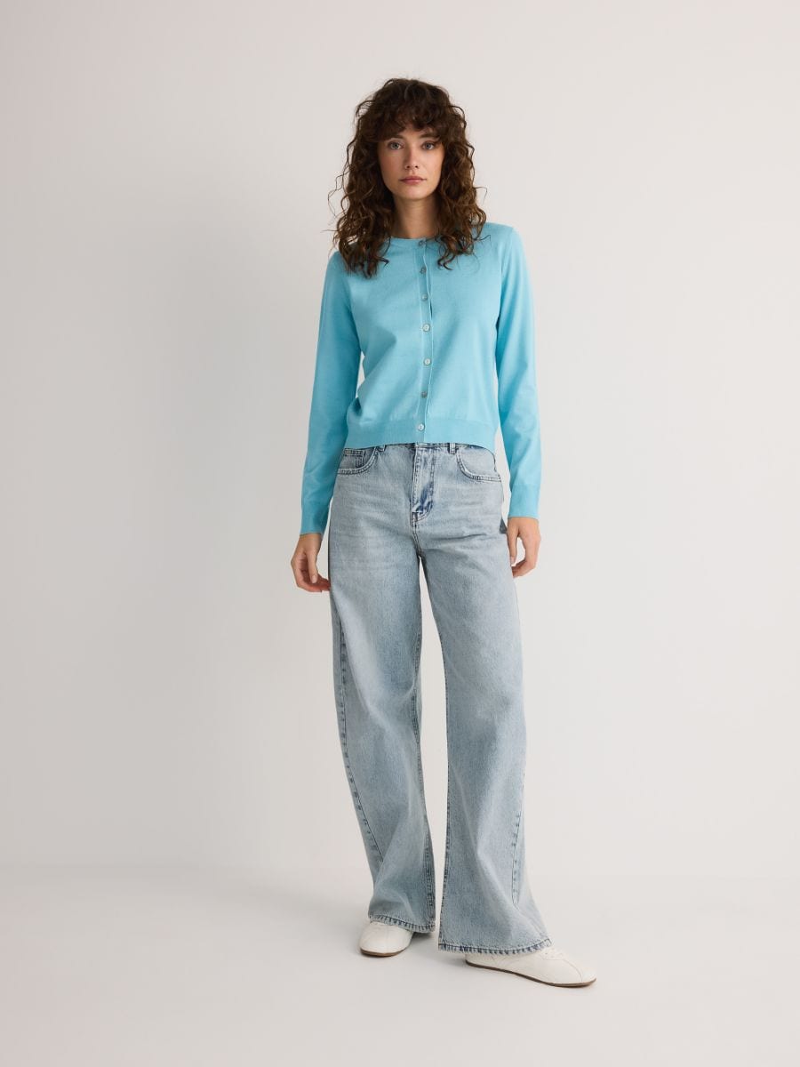 Viscose blend button-up cardigan - turquoise - RESERVED - 6