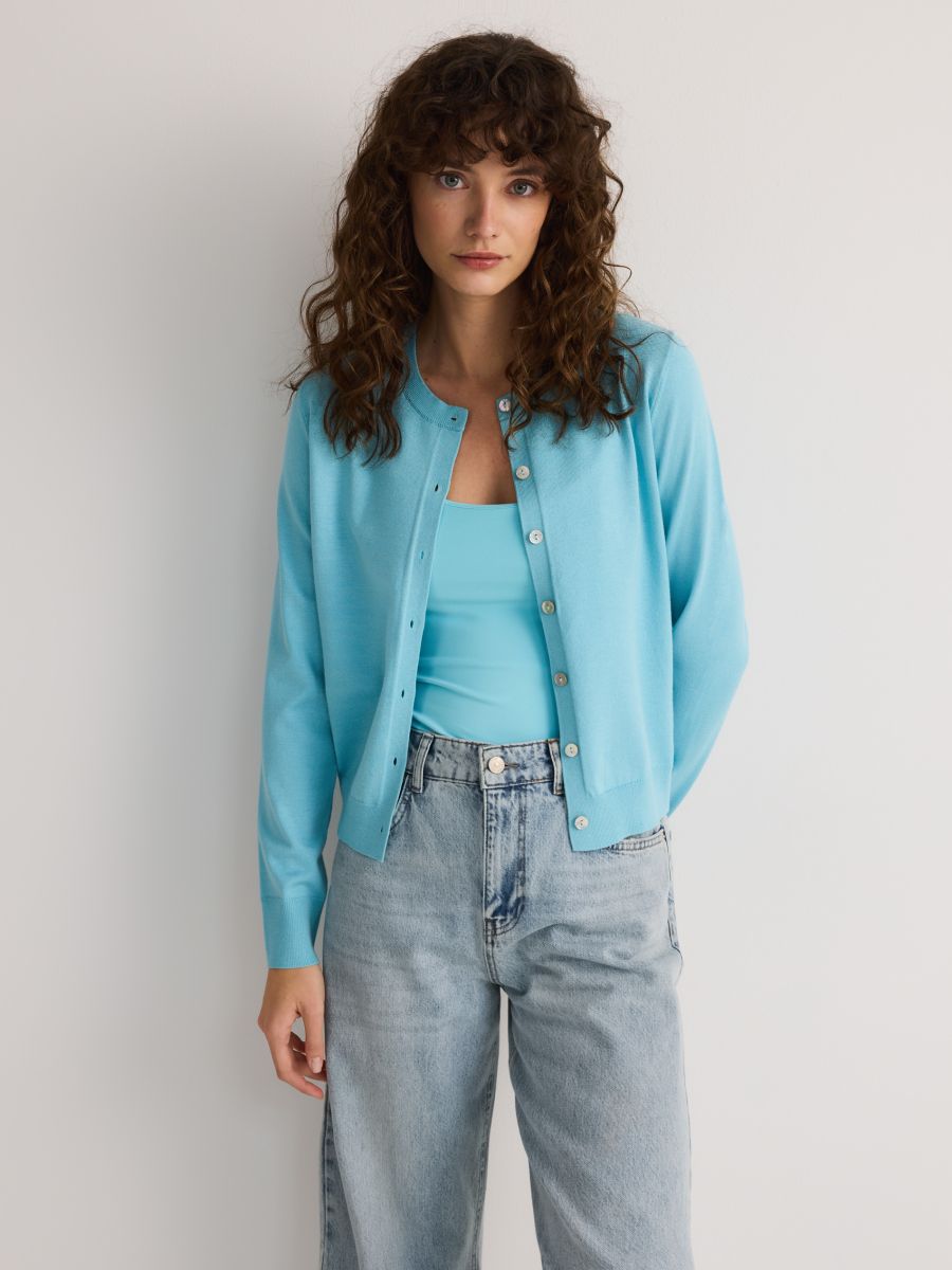 Viscose blend button-up cardigan - turquoise - RESERVED - 2