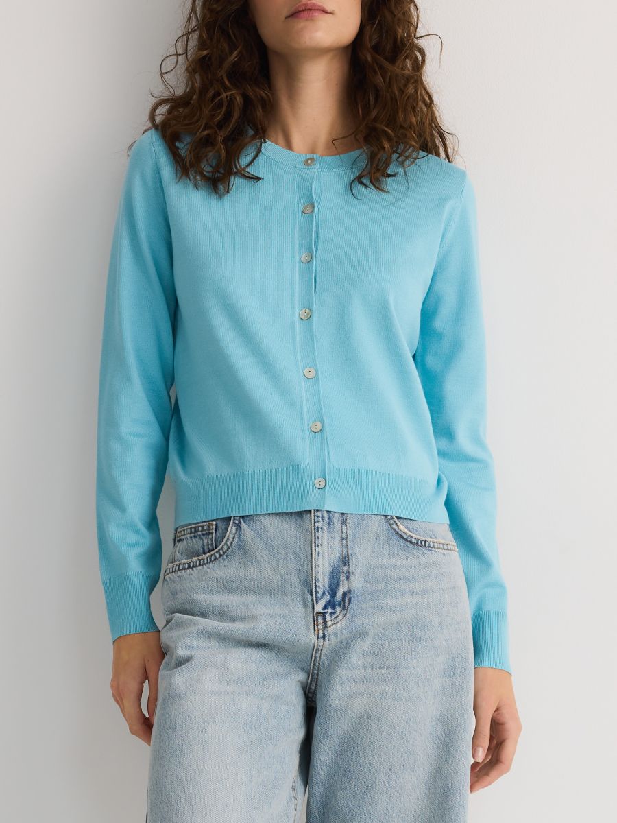 Viscose blend button-up cardigan - turquoise - RESERVED - 5