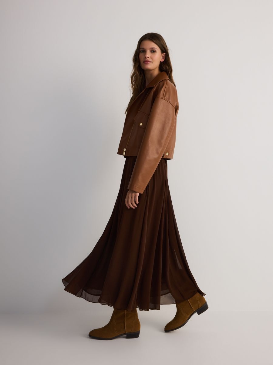 Midi skirt with pleats - dark brown - RESERVED