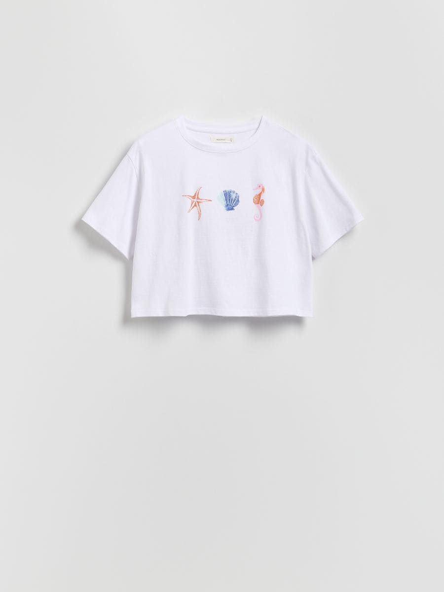 Krótki t-shirt z nadrukiem - biały - RESERVED
