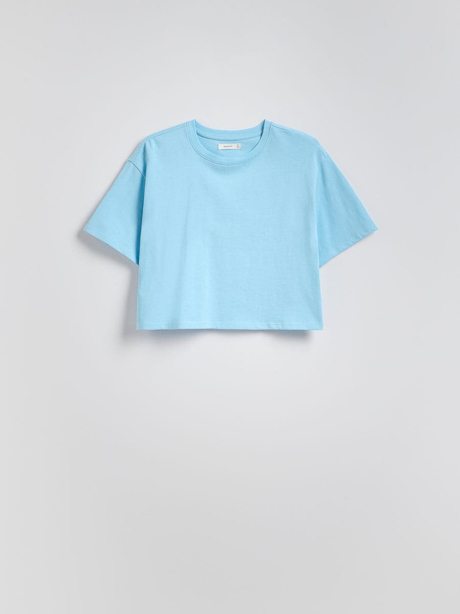 Krótki t-shirt z nadrukiem - niebieski - RESERVED