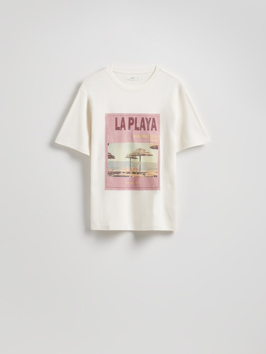 T-shirt z nadrukiem - złamana biel - RESERVED