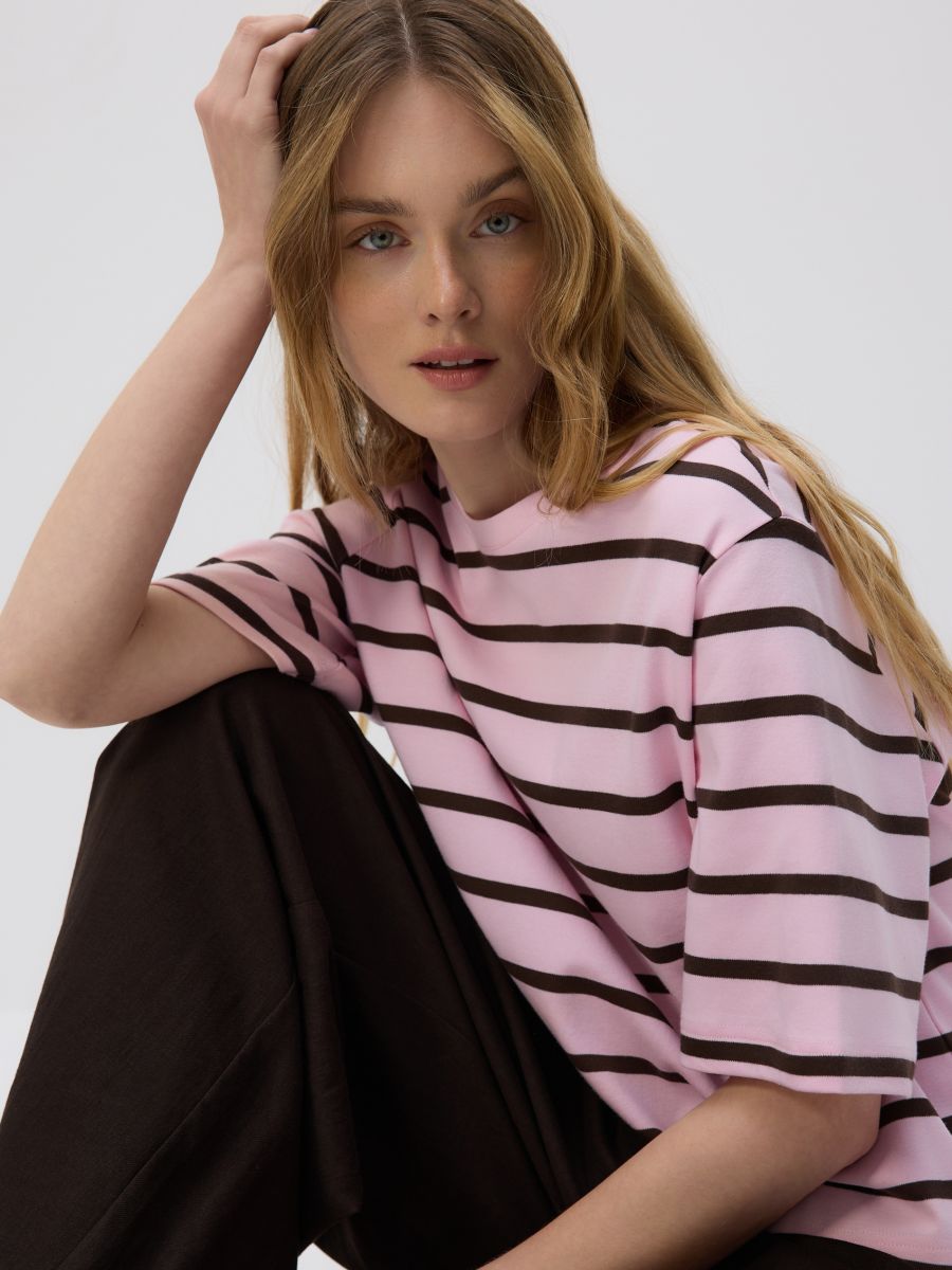 Regular fit stripe T-shirt - pastel pink - RESERVED - 2