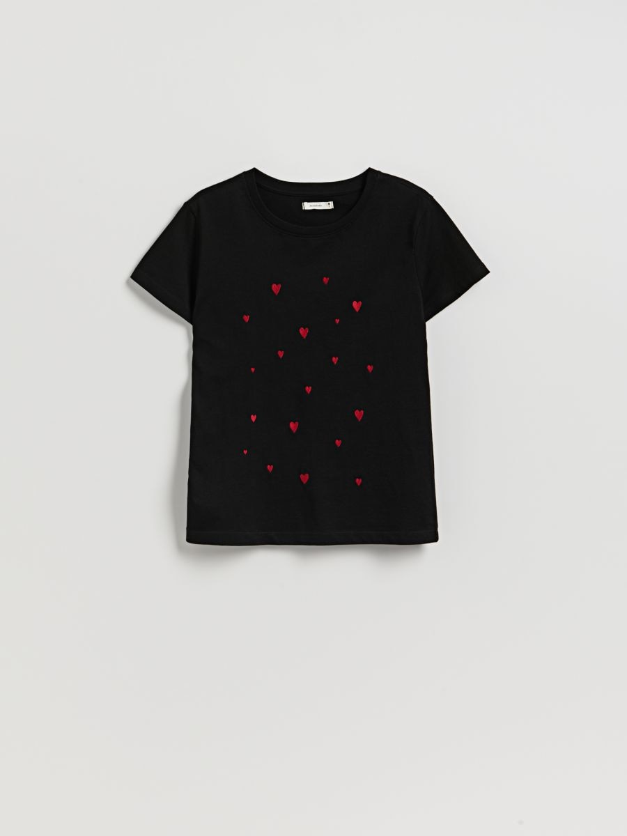 T-shirt z drobnym haftem - czarny - RESERVED