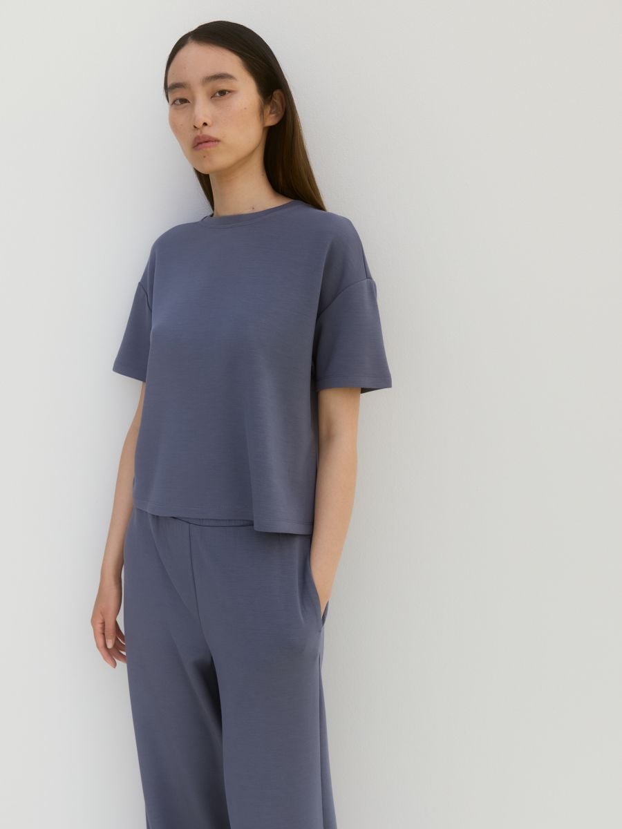 Regular fit modal blend T-shirt - light blue - RESERVED - 2