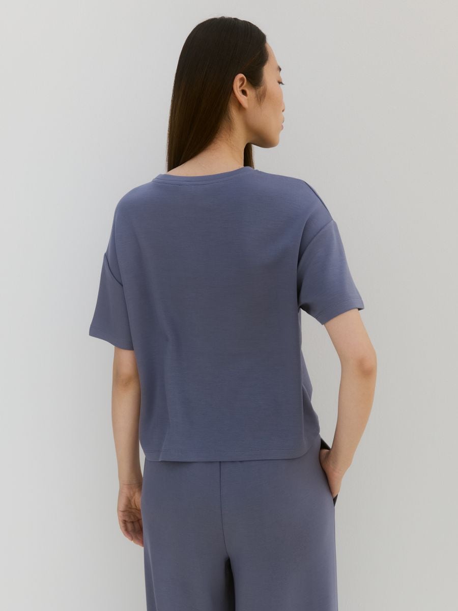 Regular fit modal blend T-shirt - light blue - RESERVED - 4
