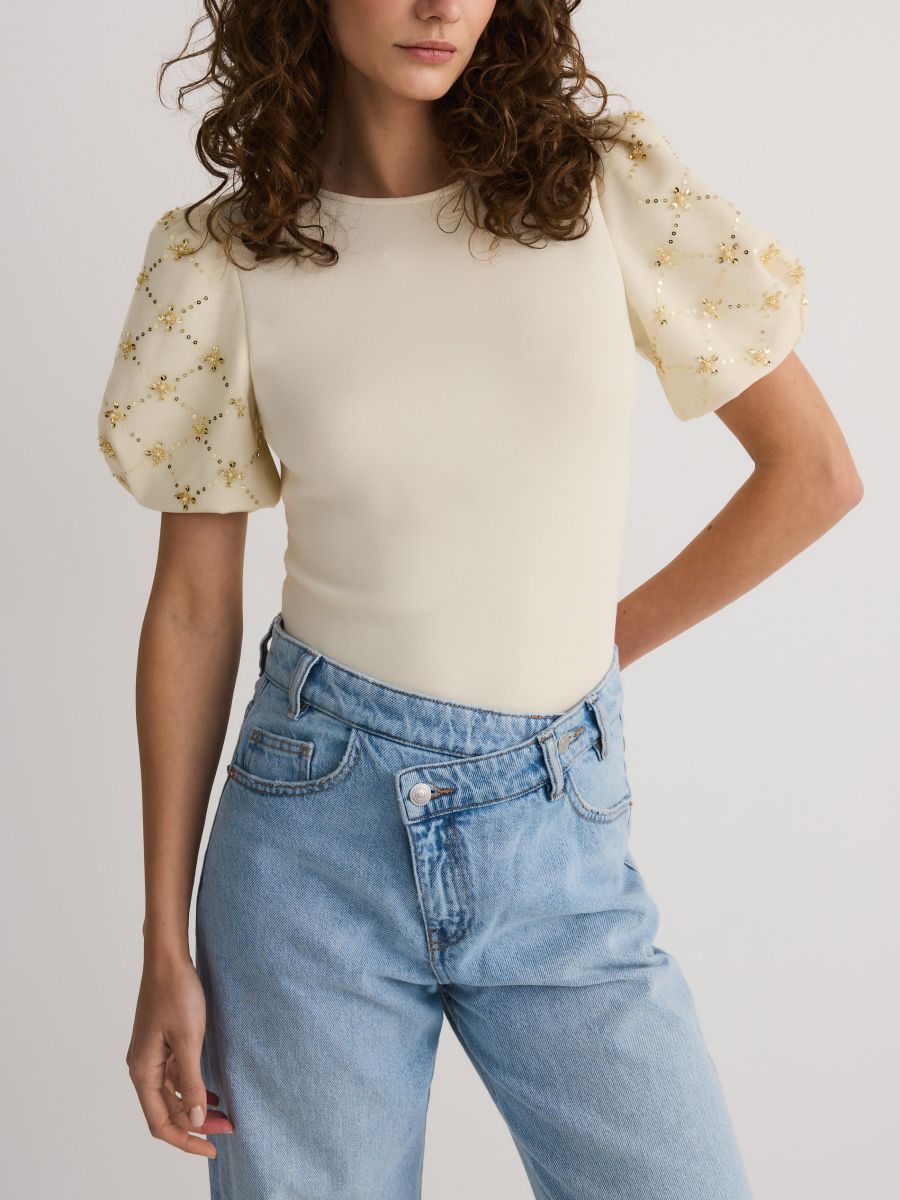 Blouse with decorative sleeves - nude - RESERVED - 3