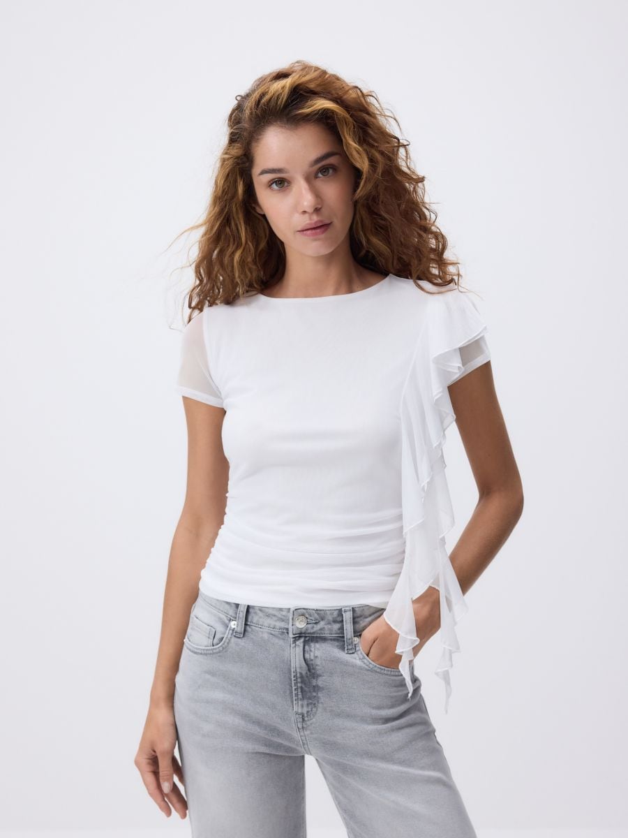 Blouse with decorative ruffle - white - RESERVED - 2