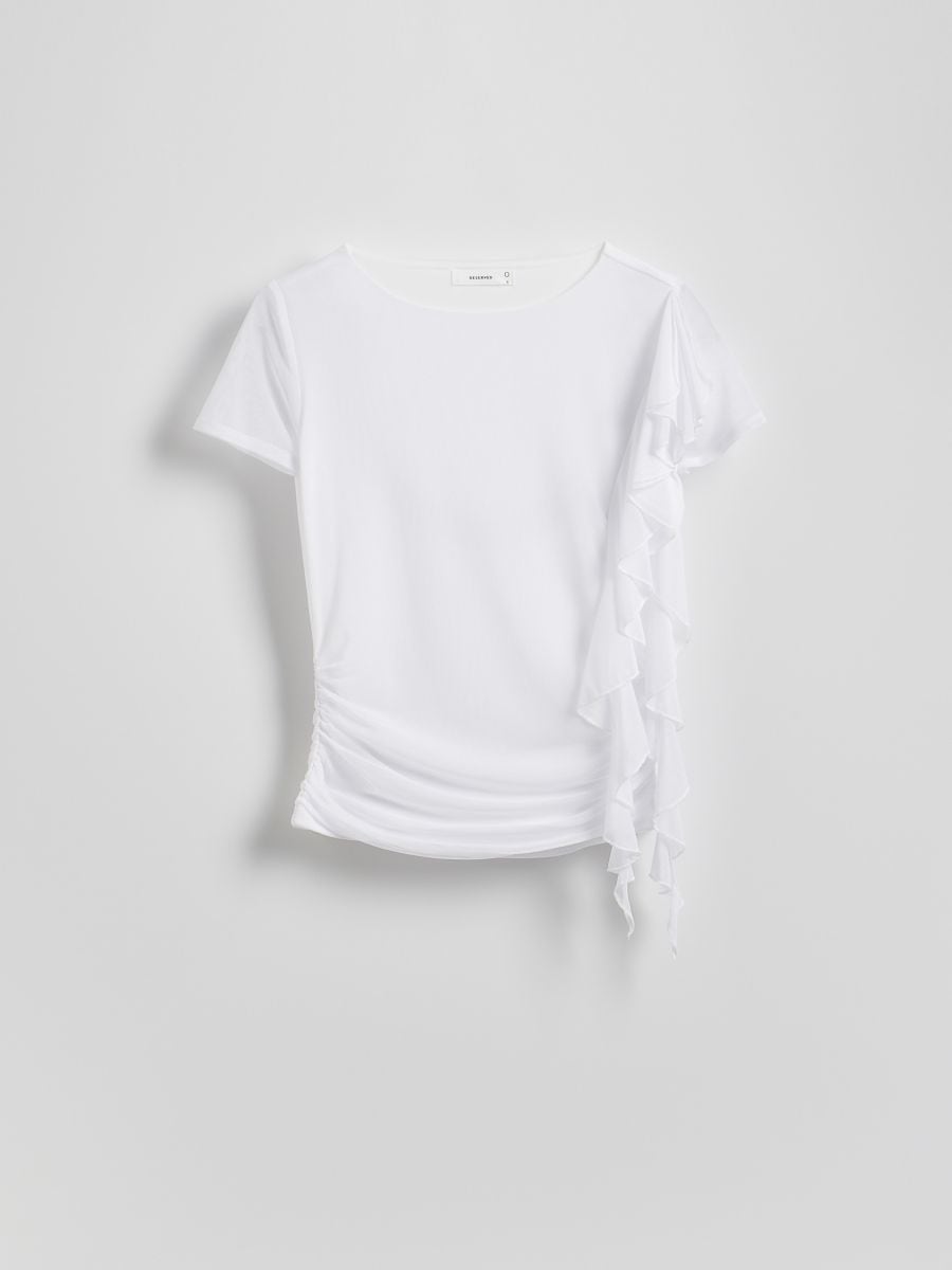 Blouse with decorative ruffle - white - RESERVED - 6