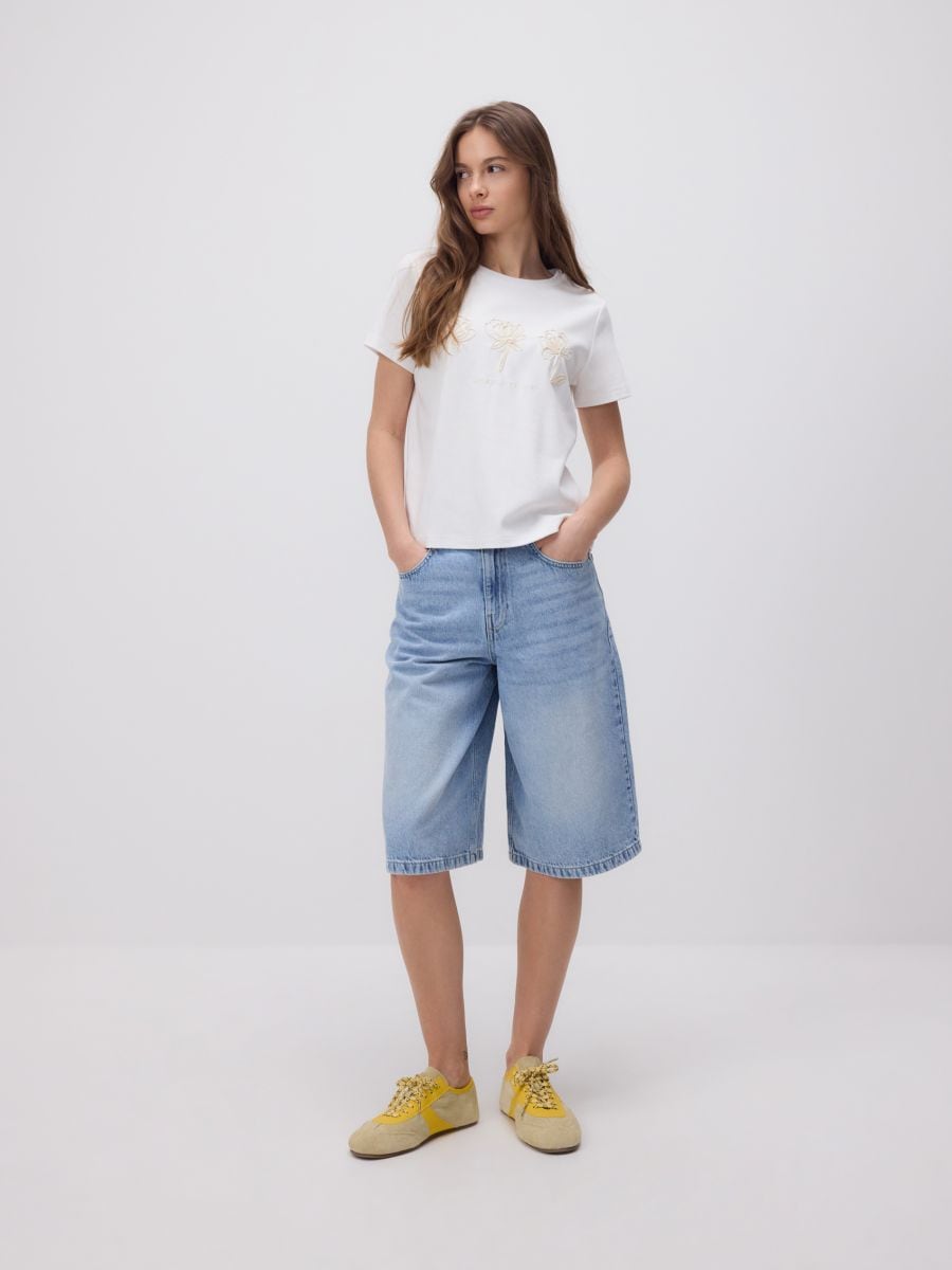 T-shirt with embroidered pattern - cream - RESERVED - 4
