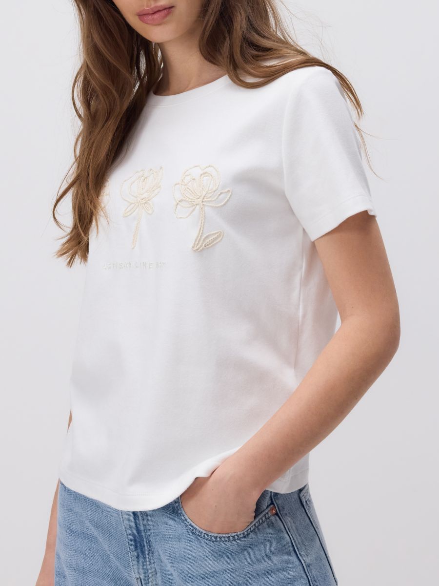 T-shirt with embroidered pattern - cream - RESERVED - 5