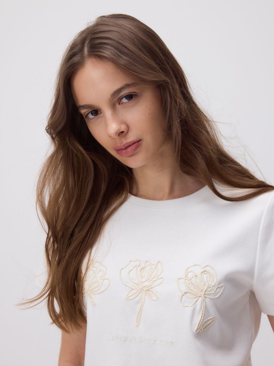 T-shirt with embroidered pattern - cream - RESERVED - 3