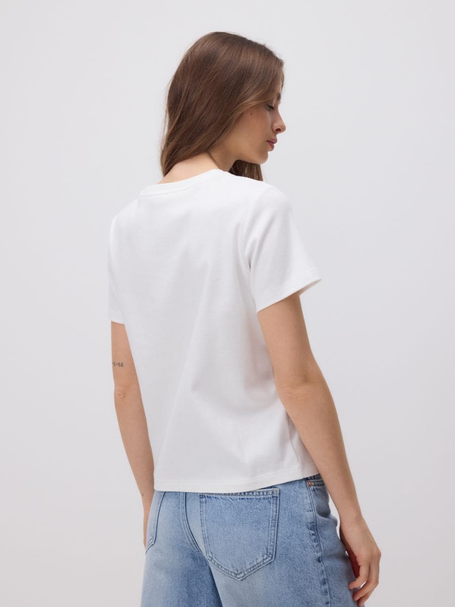 T-shirt with embroidered pattern - cream - RESERVED - 2