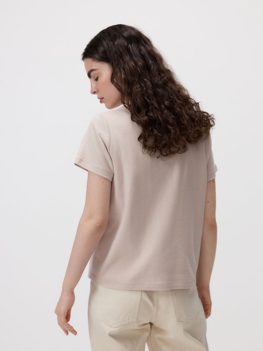 T-shirt with embroidered pattern - beige - RESERVED - 6