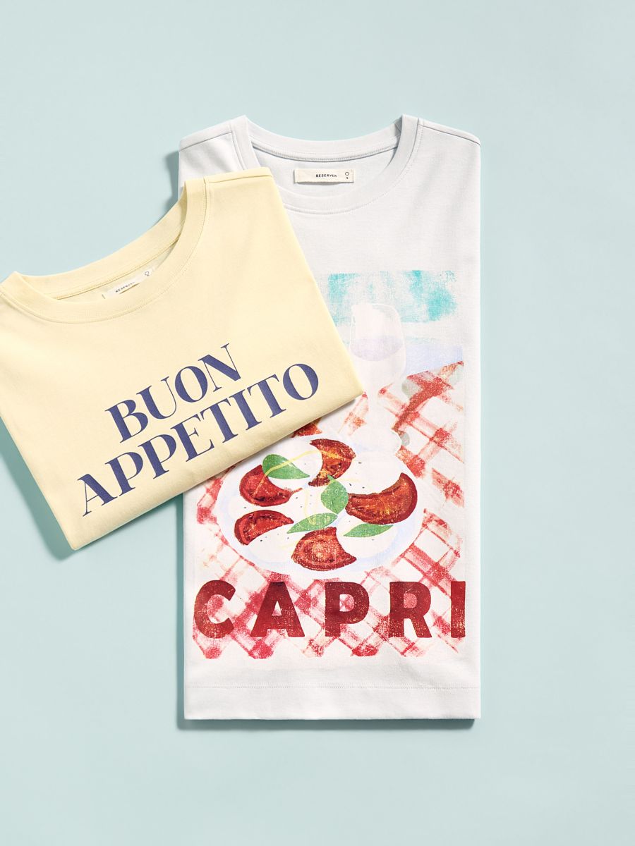 Cotton T-shirt with print - pale blue - RESERVED