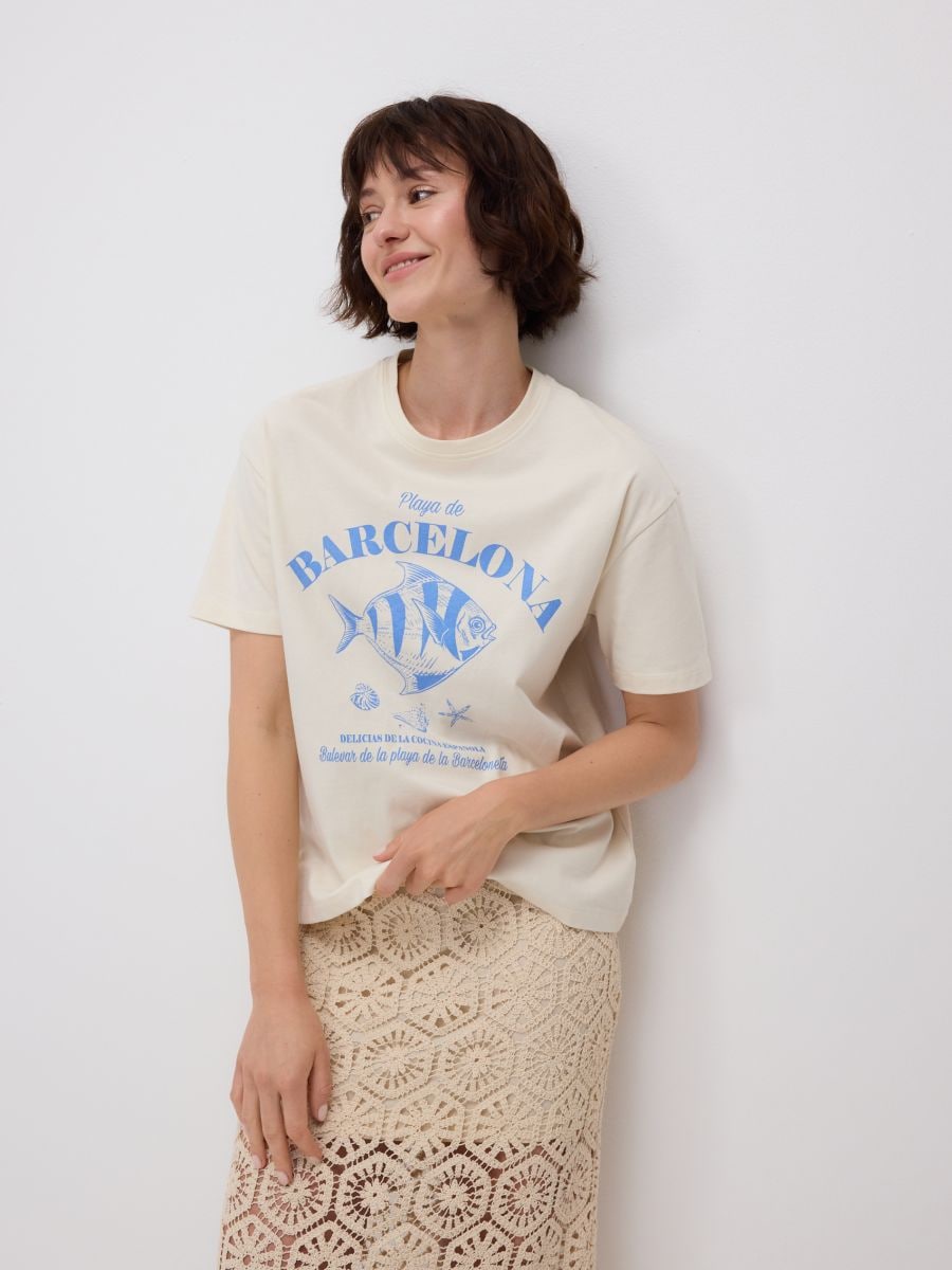 T-Shirt mit Print - creme - RESERVED
