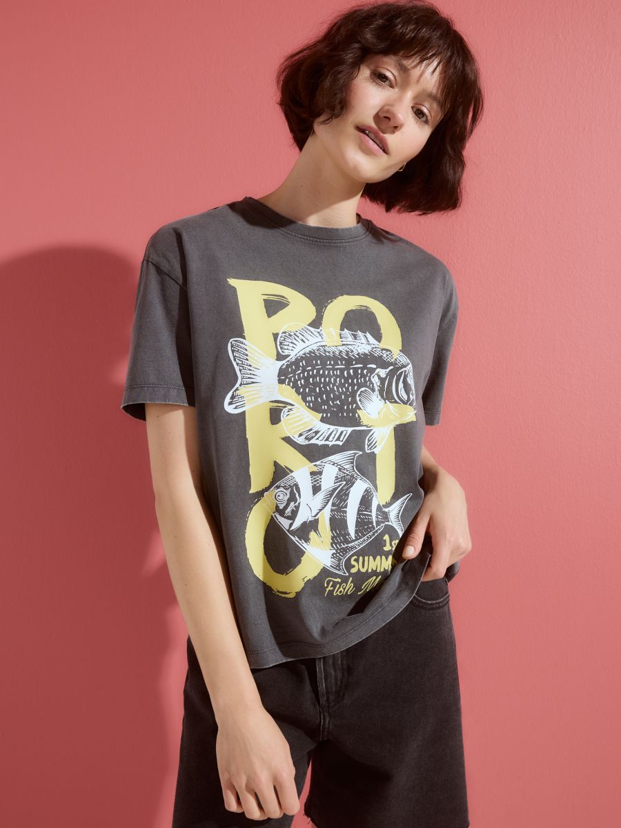 T-Shirt mit Print - dunkelgrau - RESERVED