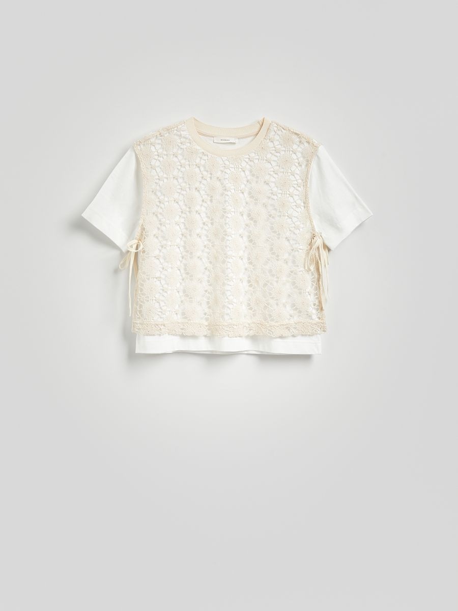 T-shirt with openwork pattern - white - RESERVED - 2