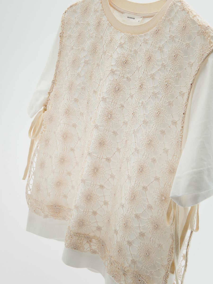 T-shirt with openwork pattern - white - RESERVED - 3