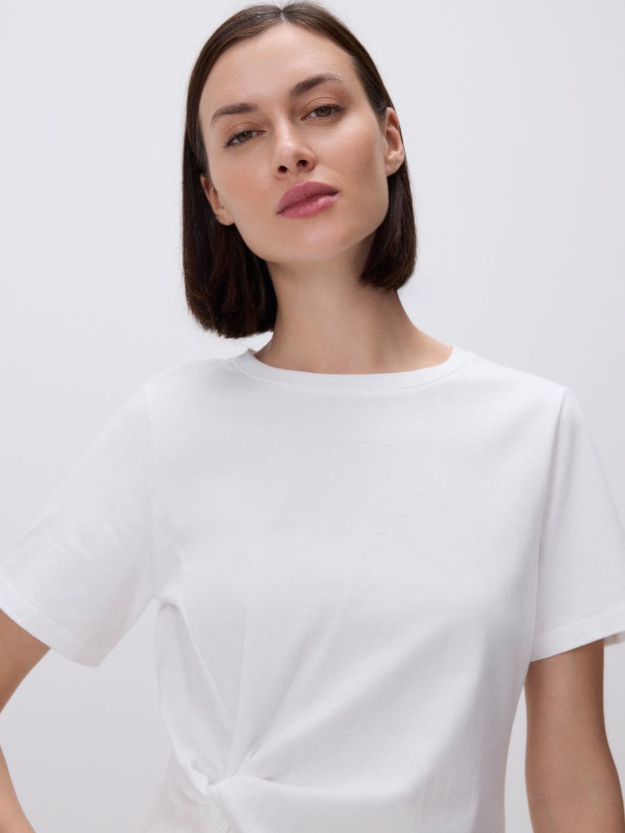 Bluse mit Bindedetail - creme - RESERVED - 4