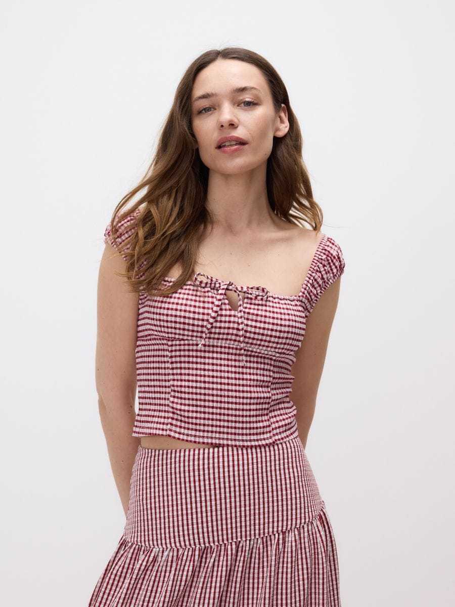 Blouse with vichy check - maroon - RESERVED - 3