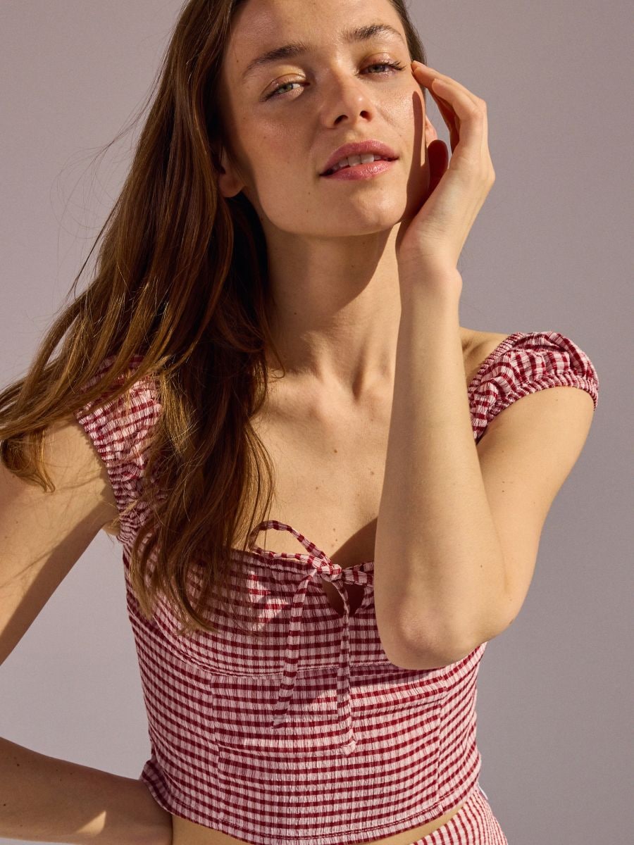 Blouse with vichy check - maroon - RESERVED - 2