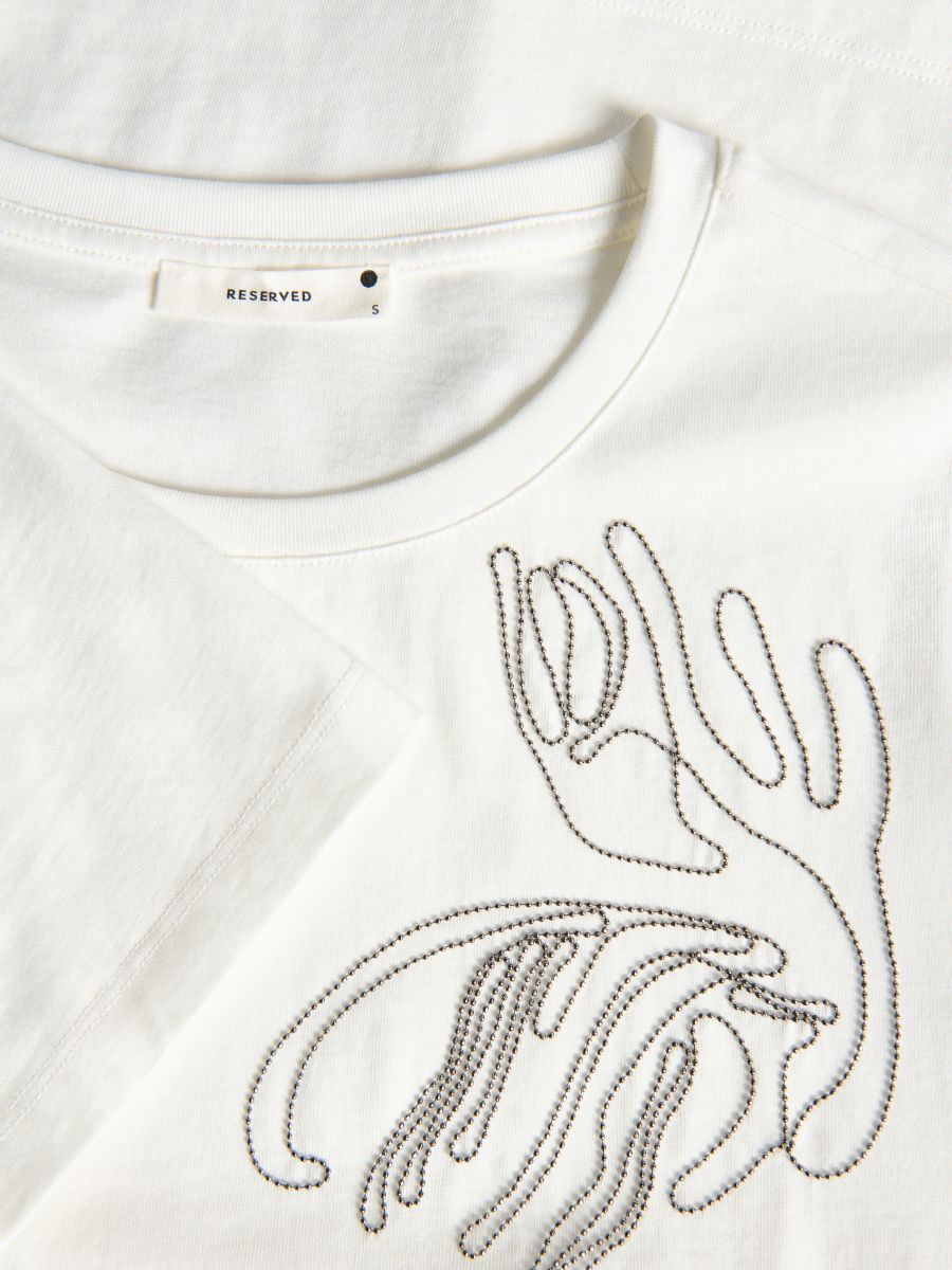 【riAndco】[M] Hello Tee White T-shirt z haftem Kolor biały - RESERVED - WU852-00X