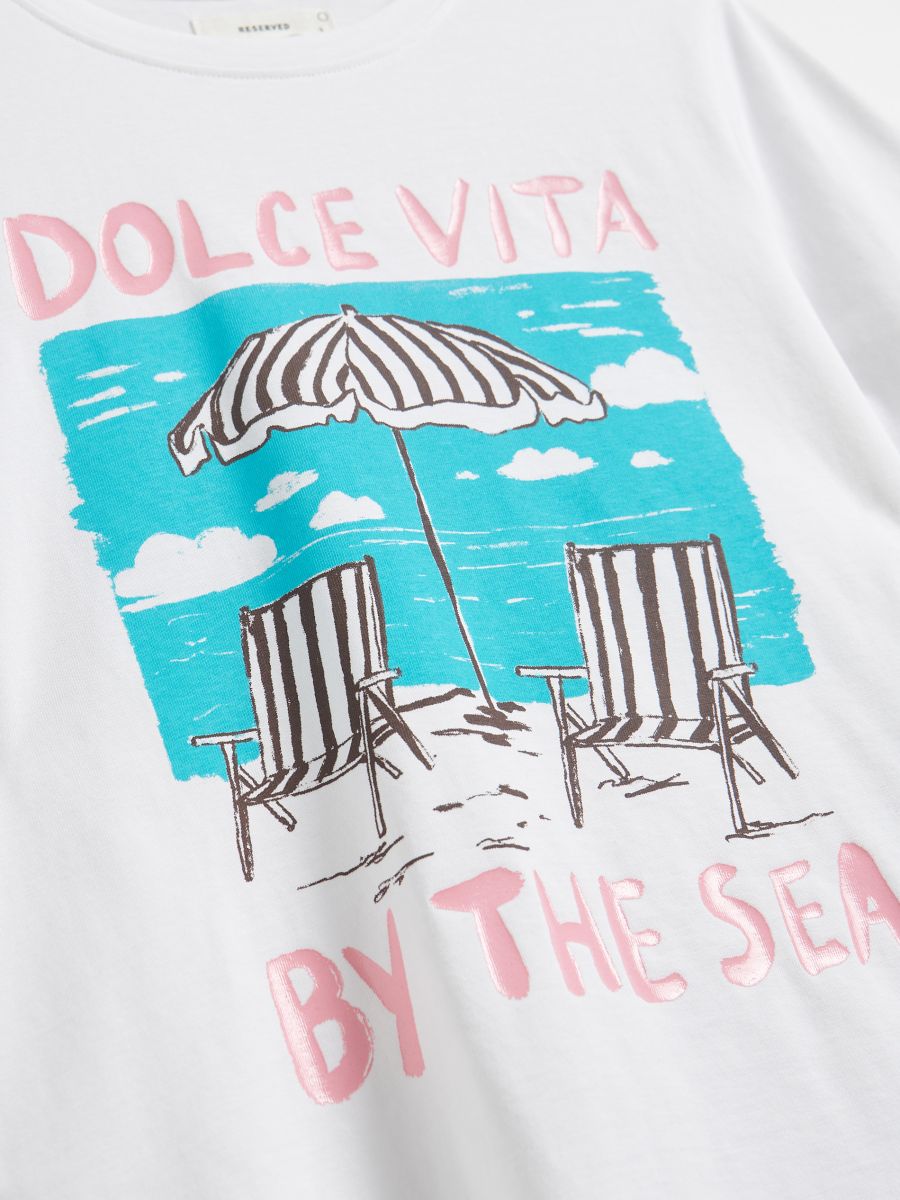 T-shirt em algodão com estampado - CREME - RESERVED - 2