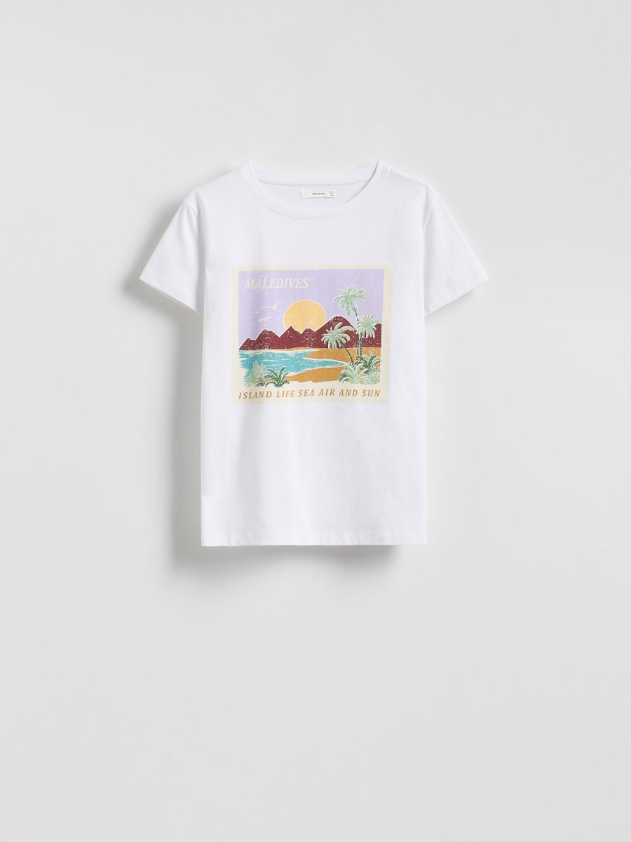 Cotton T-shirt with print - white - RESERVED