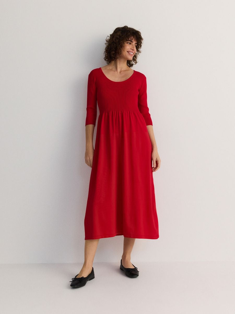 Jersey midi dress - red - RESERVED