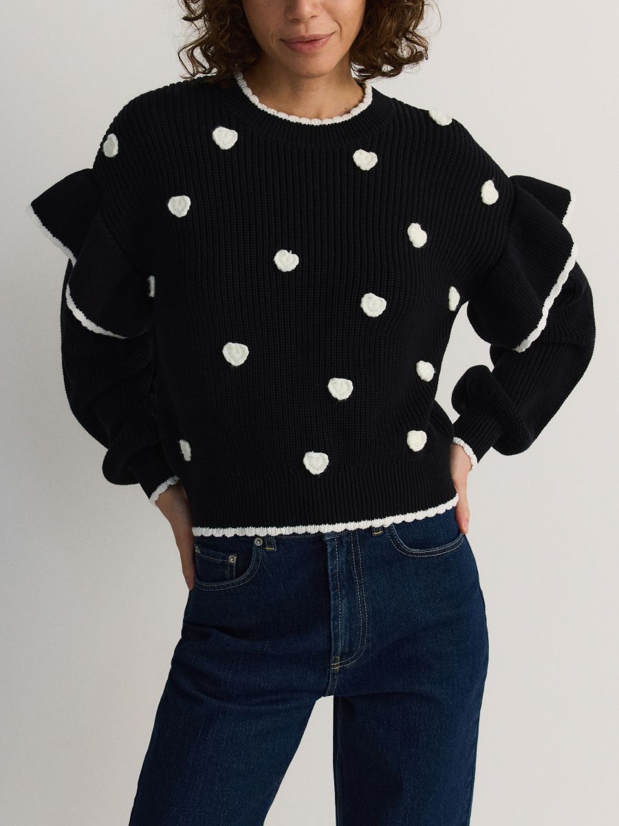 Cotton heart print sweater - black - RESERVED - 4