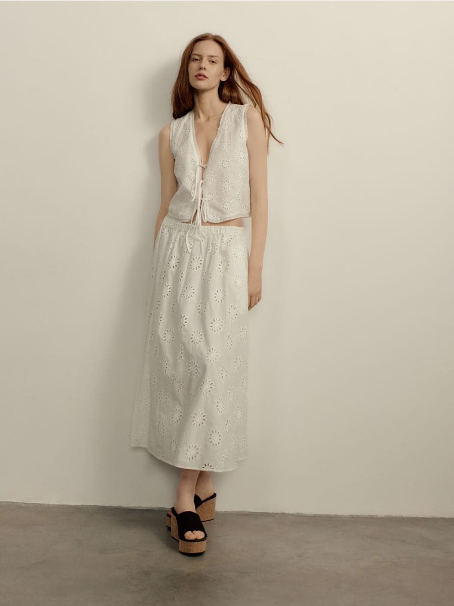 Openwork midi skirt - cream - RESERVED - 6