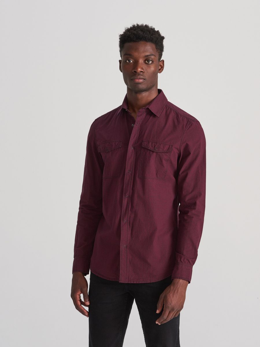 burgundy color shirt