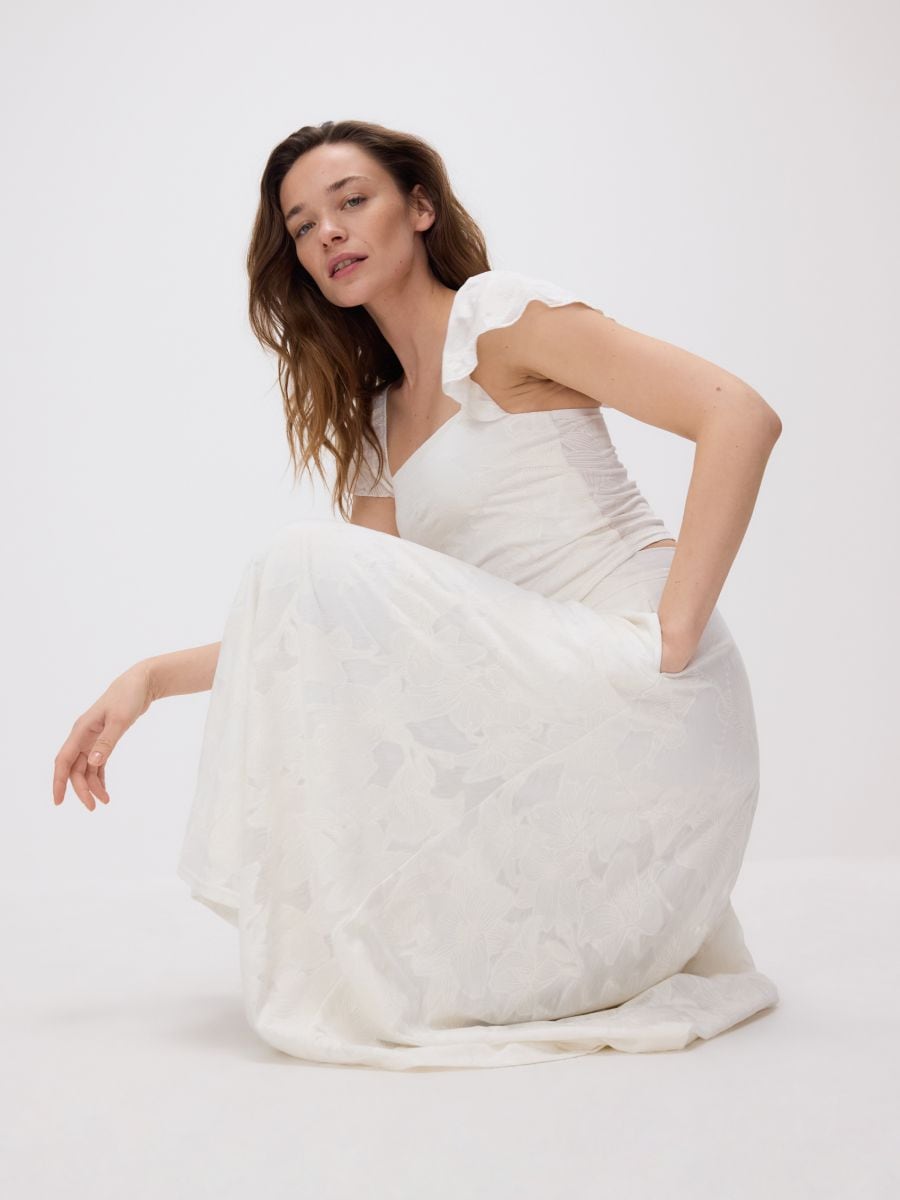 Flared midi skirt - cream - RESERVED - 3