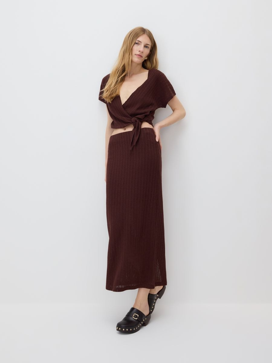 Jersey maxi skirt - dark brown - RESERVED