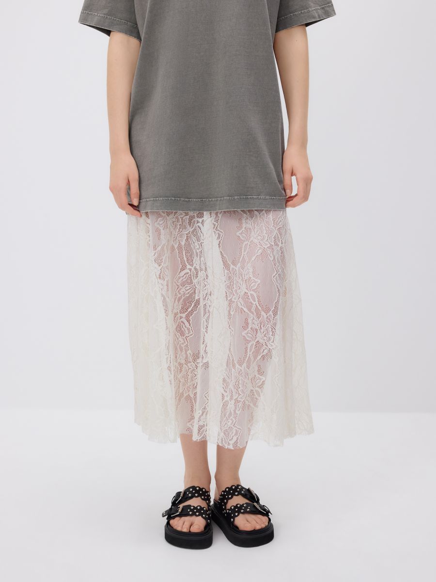 Lace midi skirt - cream - RESERVED - 2