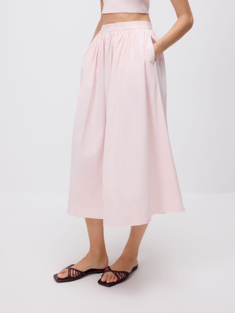 Zvonasta midi suknja - pastelno pink - RESERVED