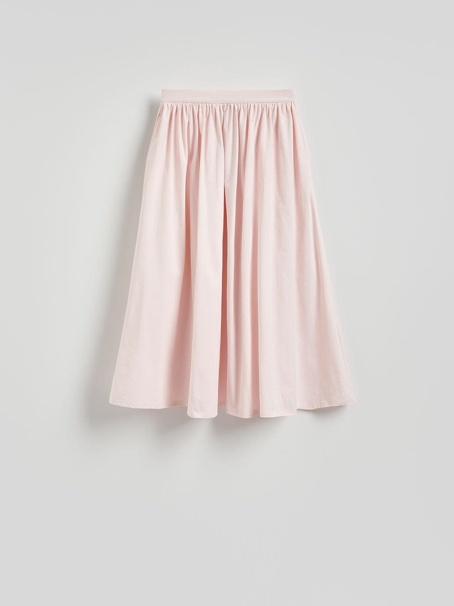 Flared midi skirt with box pleats - rosa pastello - RESERVED