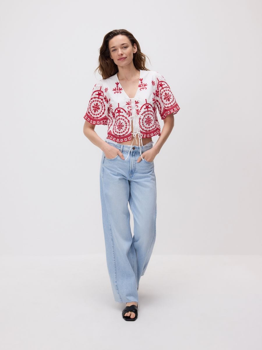 Tied blouse with embroidered pattern - red - RESERVED - 2