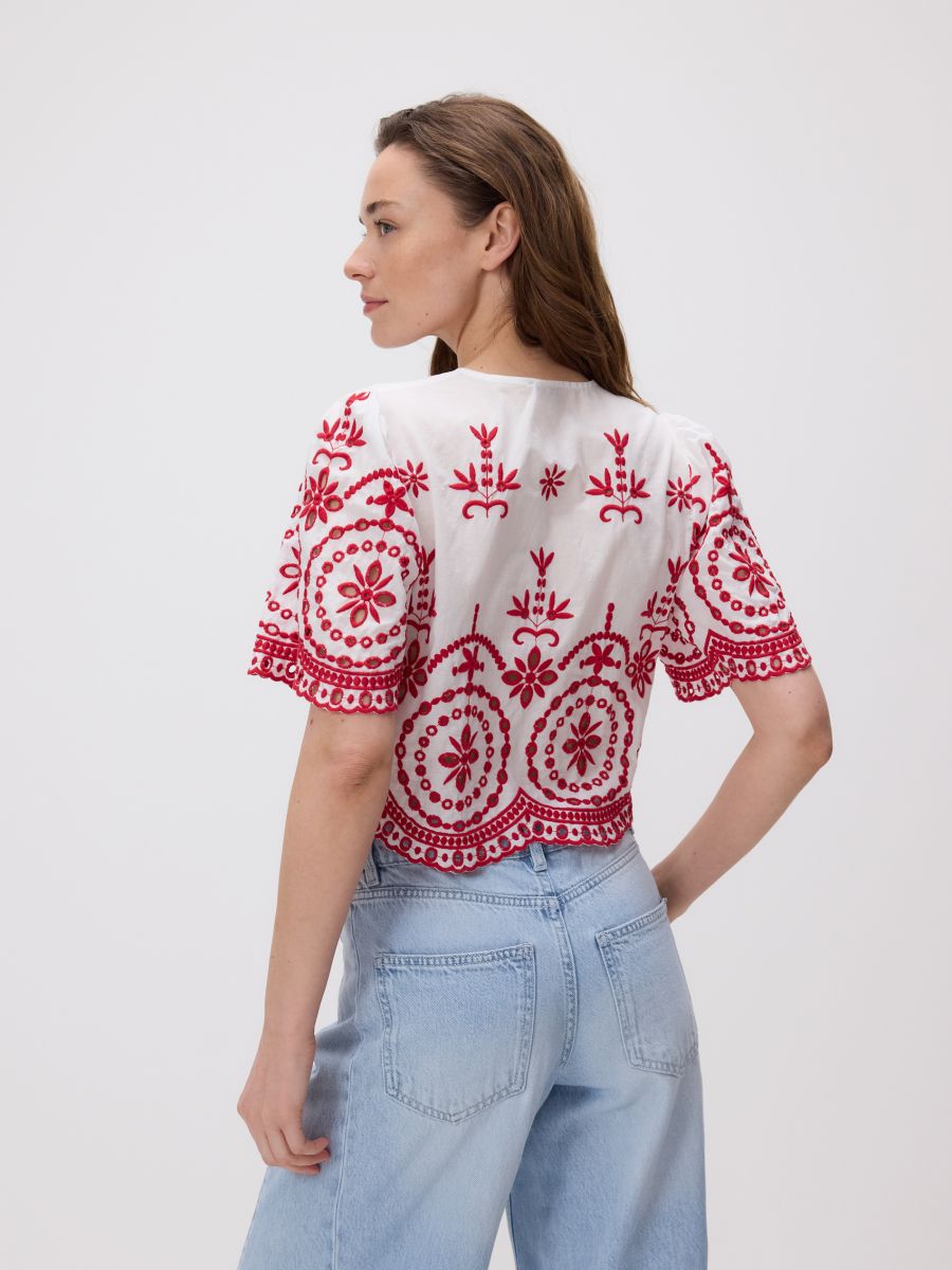 Tied blouse with embroidered pattern - red - RESERVED - 4