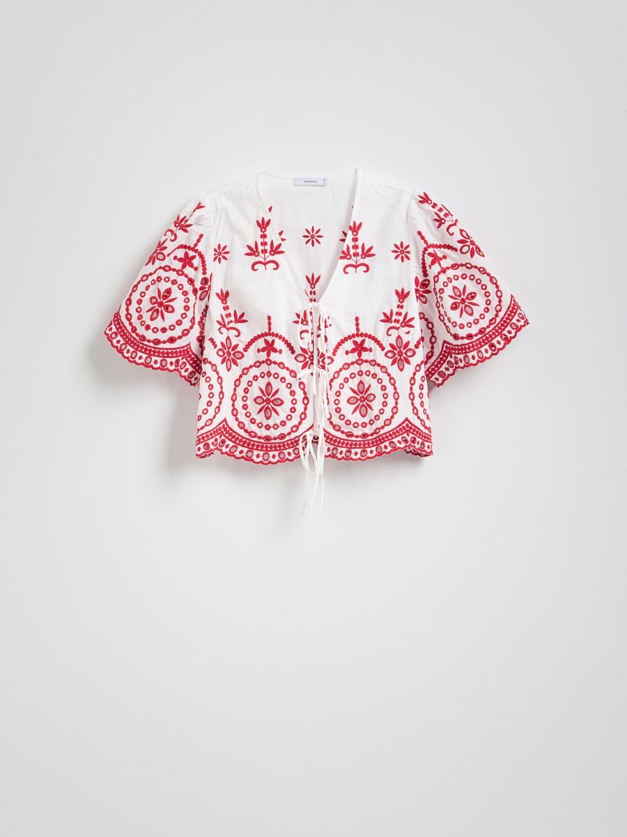 Tied blouse with embroidered pattern - red - RESERVED - 6