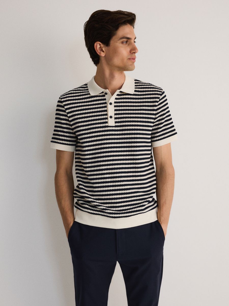 Polo regular fit a righe - blu scuro - RESERVED