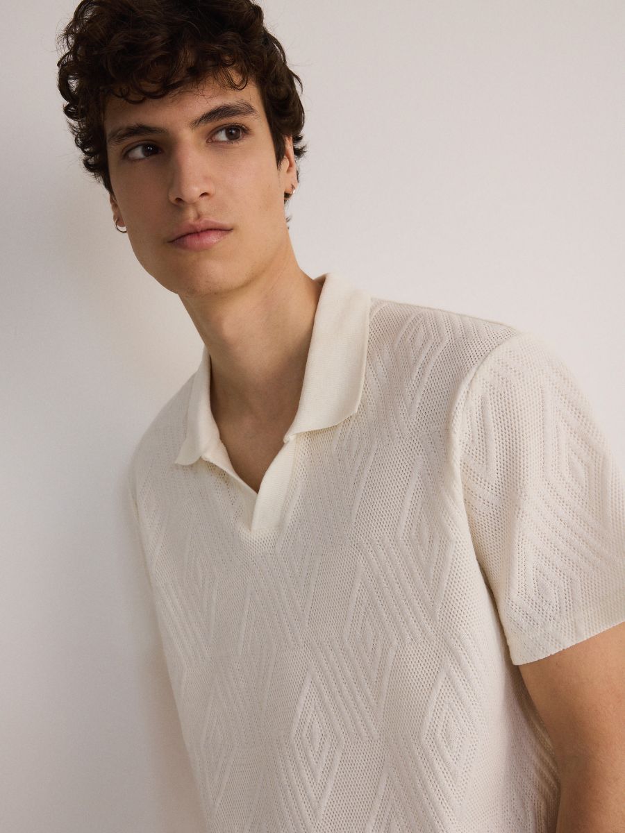 Regular fit poloshirt met structuur - CRÈME - RESERVED - 3