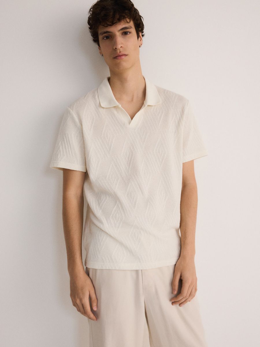 Regular fit poloshirt met structuur - CRÈME - RESERVED - 5