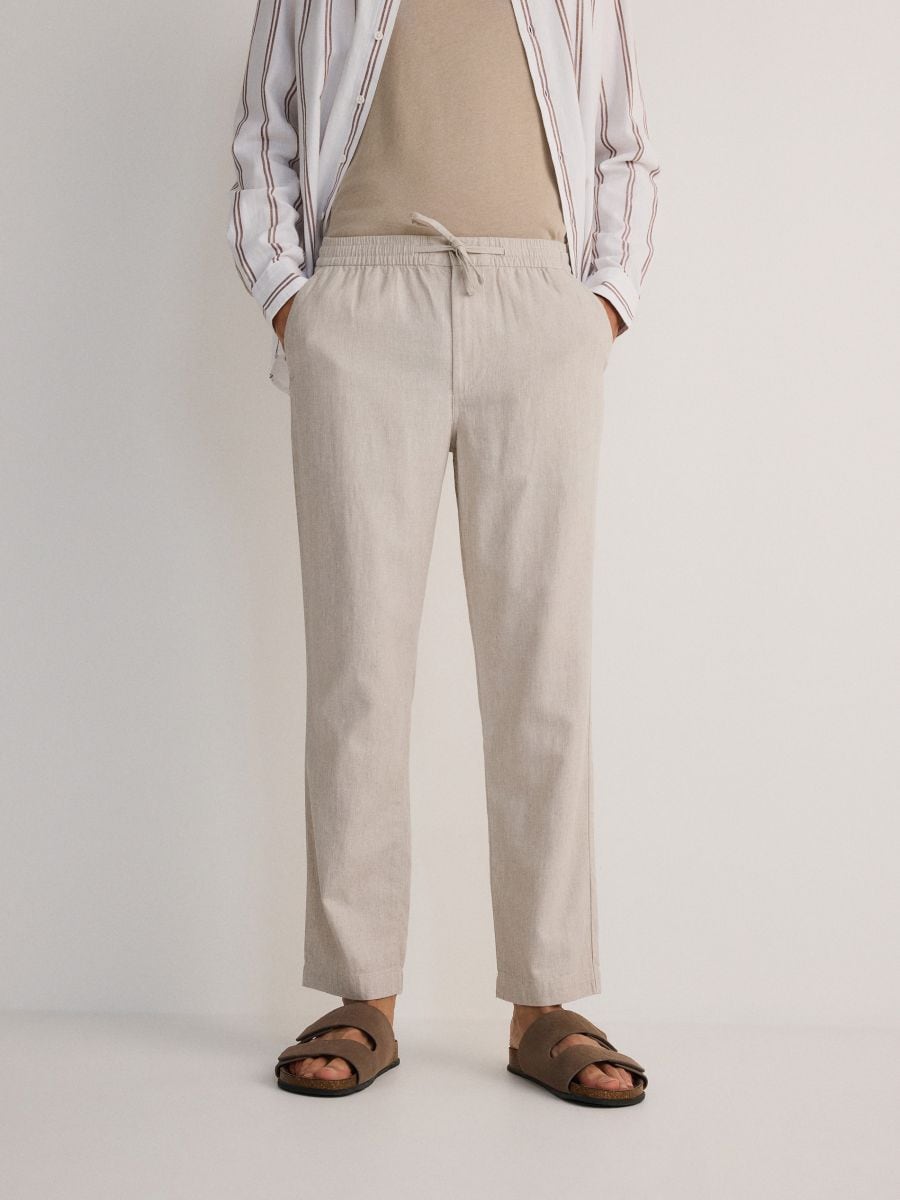 Loose trousers with linen blend - beige - RESERVED - 2