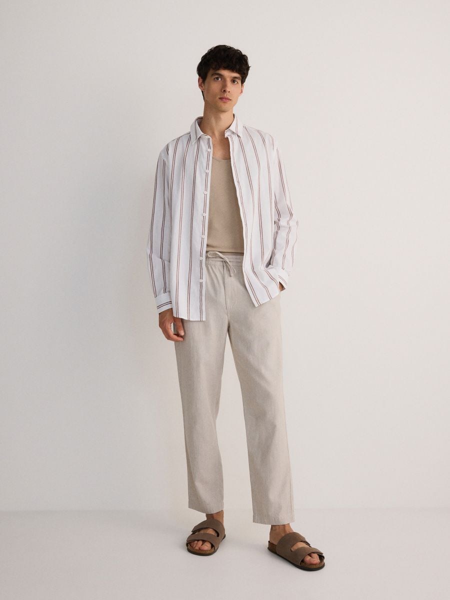 Loose trousers with linen blend - beige - RESERVED - 3
