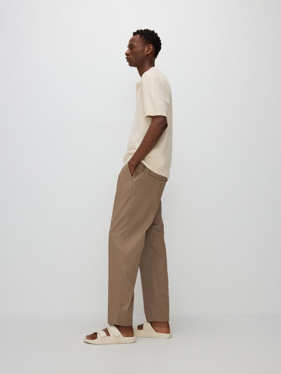 Bawełniane spodnie slim - brązowy - RESERVED